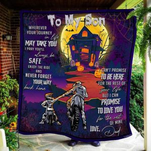 Motorcycle Biker To My Son Halloween Personalized Custom Name Text Fleece Blanket