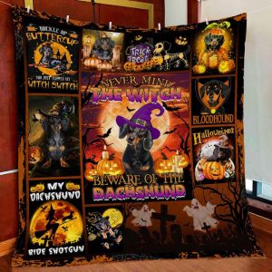 Never Mind The Witch Beware Of The Dachshund Halloween Personalized Fleece Blanket