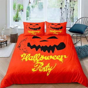 Orange Pumpskin Halloween Party Bedding Set Bedroom Decor