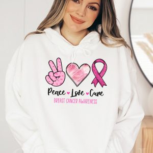 Peace Love Cure Pink Ribbon Cancer Breast Awareness Hoodie 1