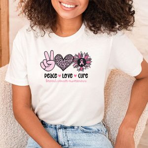 Peace Love Cure Pink Ribbon Cancer Breast Awareness T Shirt 1 2