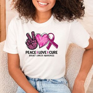 Peace Love Cure Pink Ribbon Cancer Breast Awareness T Shirt 1 3