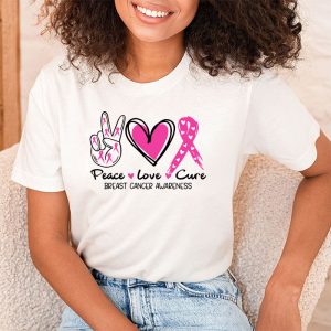 Peace Love Cure Pink Ribbon Cancer Breast Awareness T Shirt 1 4