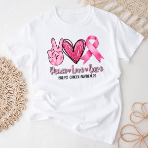 Peace Love Cure Pink Ribbon Cancer Breast Awareness T-Shirt