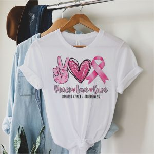 Peace Love Cure Pink Ribbon Cancer Breast Awareness T Shirt 2 1