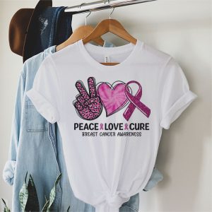 Peace Love Cure Pink Ribbon Cancer Breast Awareness T Shirt 2 3