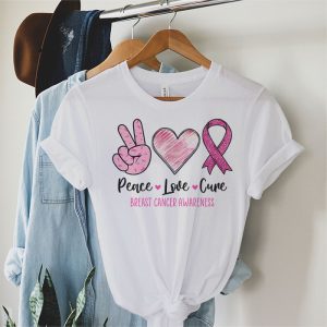 Peace Love Cure Pink Ribbon Cancer Breast Awareness T Shirt 2