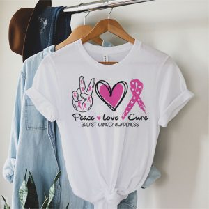 Peace Love Cure Pink Ribbon Cancer Breast Awareness T Shirt 2 4
