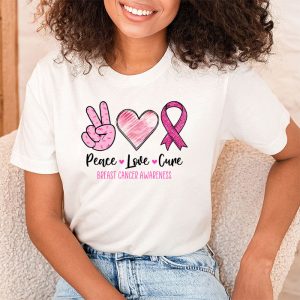 Peace Love Cure Pink Ribbon Cancer Breast Awareness T Shirt 2 5