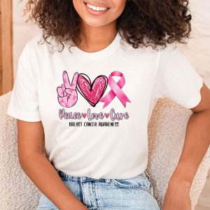 Peace Love Cure Pink Ribbon Cancer Breast Awareness T Shirt 2 6