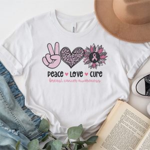 Peace Love Cure Pink Ribbon Cancer Breast Awareness T Shirt 3 2