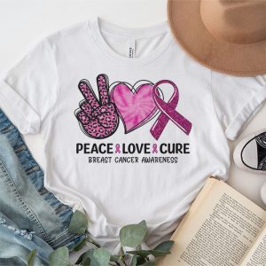 Peace Love Cure Pink Ribbon Cancer Breast Awareness T Shirt 3 3