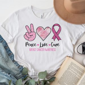 Peace Love Cure Pink Ribbon Cancer Breast Awareness T Shirt 3