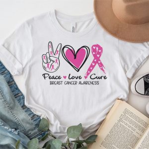 Peace Love Cure Pink Ribbon Cancer Breast Awareness T Shirt 3 4