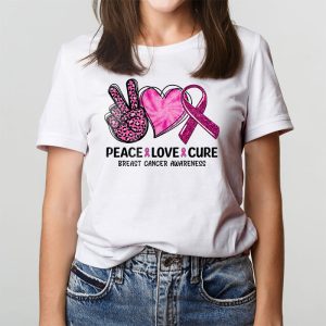 Peace Love Cure Pink Ribbon Cancer Breast Awareness T Shirt 3 8