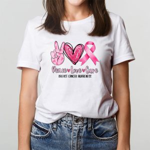 Peace Love Cure Pink Ribbon Cancer Breast Awareness T Shirt 4 1