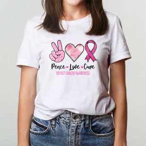 Peace Love Cure Pink Ribbon Cancer Breast Awareness T Shirt 4