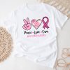 Peace Love Cure Pink Ribbon Cancer Breast Awareness T-Shirt