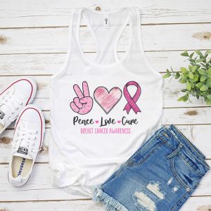 Peace Love Cure Pink Ribbon Cancer Breast Awareness Tank Top 4