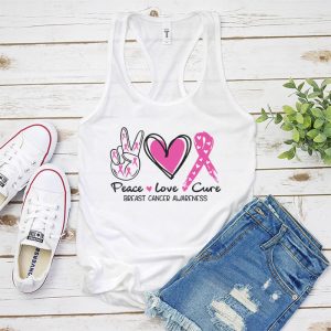 Peace Love Cure Pink Ribbon Cancer Breast Awareness Tank Top 4 4