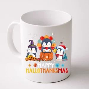 Penguin Halloween And Merry Christmas Happy Hallothanksmas Coffee Mug