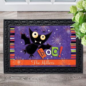 Personalized Halloween Boo Bat Doormat Welcome Mat