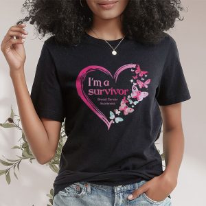 Pink Butterfly Heart IM A Survivor Breast Cancer Awareness T Shirt 2 1