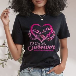 Pink Butterfly Heart IM A Survivor Breast Cancer Awareness T Shirt 2 2