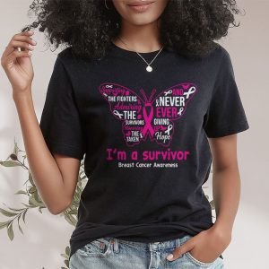 Pink Butterfly Heart IM A Survivor Breast Cancer Awareness T Shirt 2 3