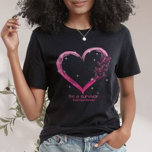 Pink Butterfly Heart IM A Survivor Breast Cancer Awareness T Shirt 2