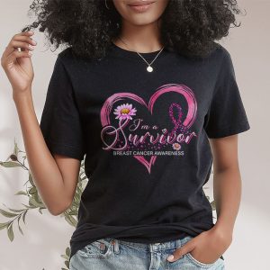 Pink Butterfly Heart IM A Survivor Breast Cancer Awareness T Shirt 2 4