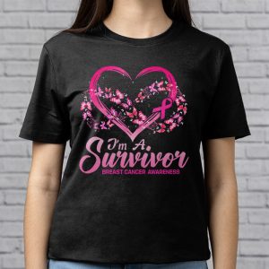 Pink Butterfly Heart IM A Survivor Breast Cancer Awareness T Shirt 3 2