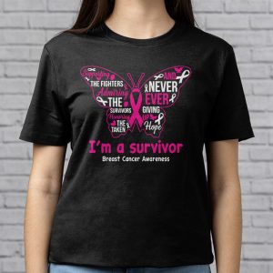 Pink Butterfly Heart IM A Survivor Breast Cancer Awareness T Shirt 3 3