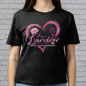 Pink Butterfly Heart IM A Survivor Breast Cancer Awareness T Shirt 3 4