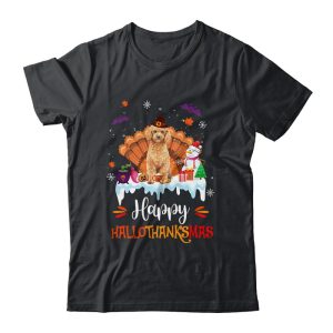 Poodle HalloThanksMas Halloween Thanksgiving Christmas Unisex T-Shirt For Adult & Kids