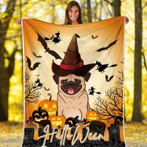 Pug Halloween - Dog Personalized Fleece Blanket