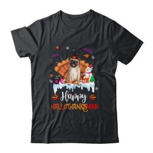 Pug Happy HalloThanksMas Halloween Thanksgiving Christmas Unisex T-Shirt For Adult & Kids