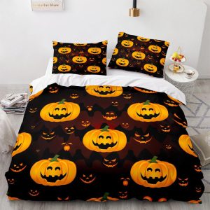 Pumpkin And Bats Halloween Full Size Bedding & Pillowcase