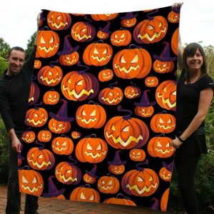 Pumpkin Witch Halloween Gift Fleece Blanket