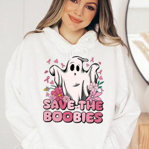 Save The Boobies Ghost Halloween Pink Ribbon Breast Cancer Hoodie 1 3