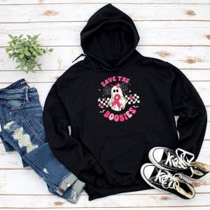 Breast Cancer Shirts Save The Boobies Ghost Halloween Pink Ribbon Hoodie 3