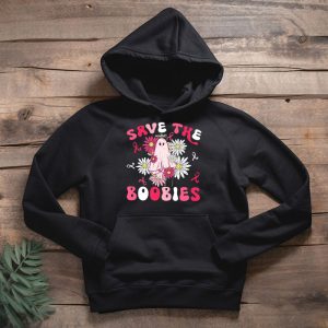 Save The Boobies Ghost Halloween Pink Ribbon Breast Cancer Hoodie 2 1