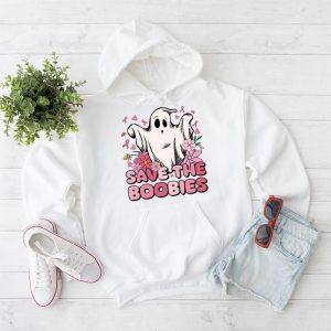 Save The Boobies Ghost Halloween Pink Ribbon Breast Cancer Hoodie 2 3