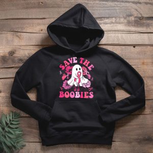 Save The Boobies Ghost Halloween Pink Ribbon Breast Cancer Hoodie 2