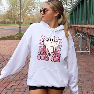 Save The Boobies Ghost Halloween Pink Ribbon Breast Cancer Hoodie 2 7