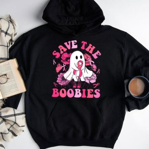 Save The Boobies Ghost Halloween Pink Ribbon Breast Cancer Hoodie 3