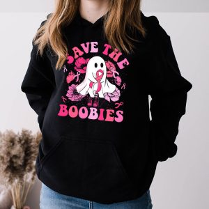 Save The Boobies Ghost Halloween Pink Ribbon Breast Cancer Hoodie 3 4