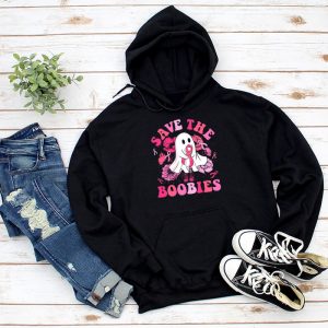 Breast Cancer Shirts Save The Boobies Ghost Halloween Pink Ribbon Hoodie 1