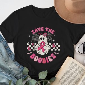 Save The Boobies Ghost Halloween Pink Ribbon Breast Cancer T Shirt 1 2