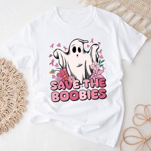 Save The Boobies Ghost Halloween Pink Ribbon Breast Cancer T Shirt 1 3